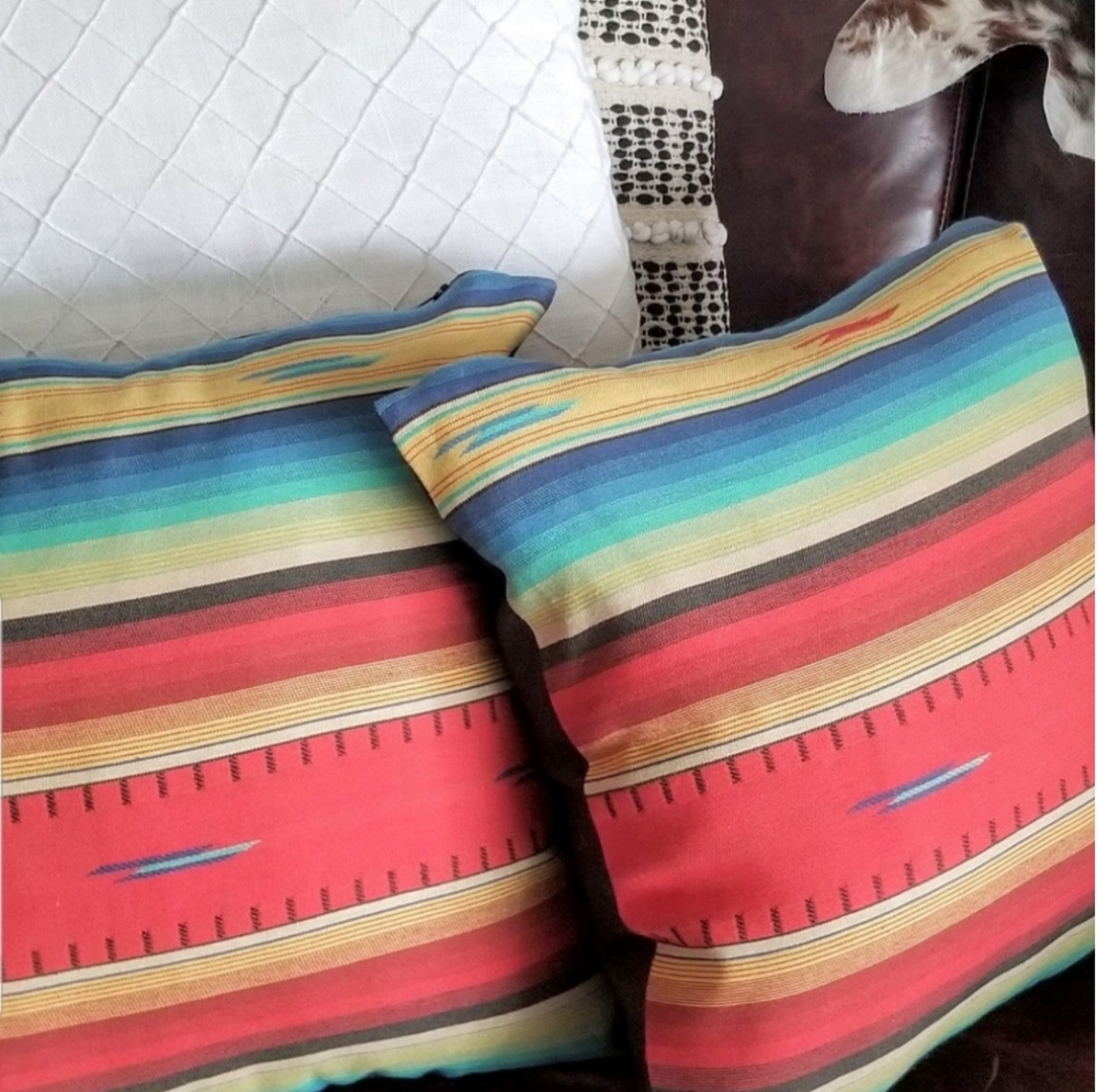 Two Serape Blanket Print Reversible Pillow Covers - Southwest, Western 1…